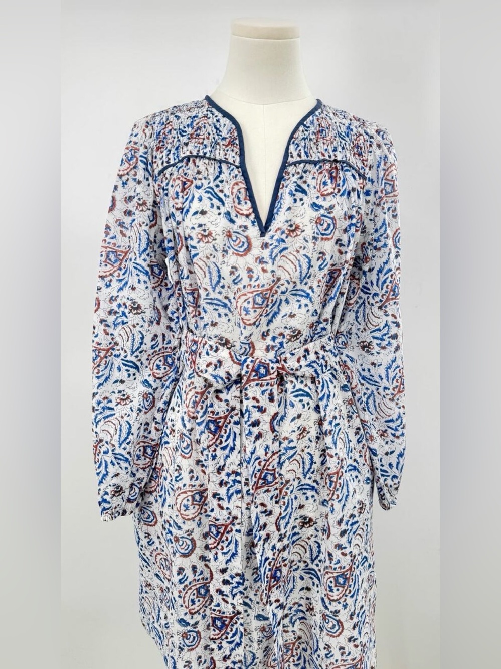 Xirena Nyssa Modiac Dress White Blue Floral Boho Cotton Long Sleeve Midi S
